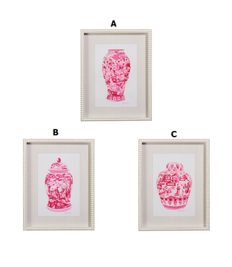 18" Pink Chinoiserie Container Framed Wall Art - Sold Individually