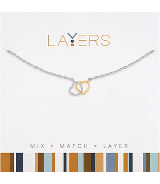 Silver Two Tone Double Heart Layers Necklace