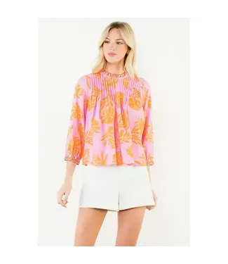 Long Sleeve Floral Pattern Top Pink