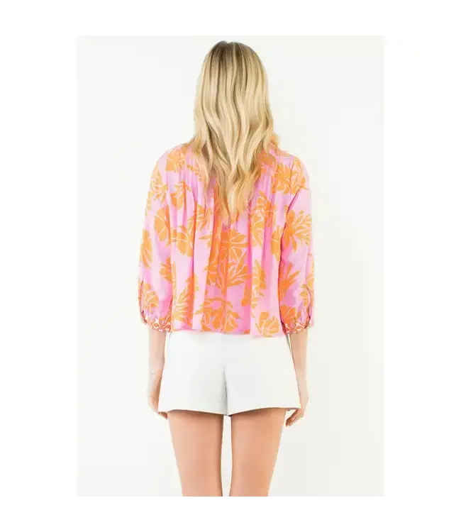 Long Sleeve Floral Pattern Top Pink