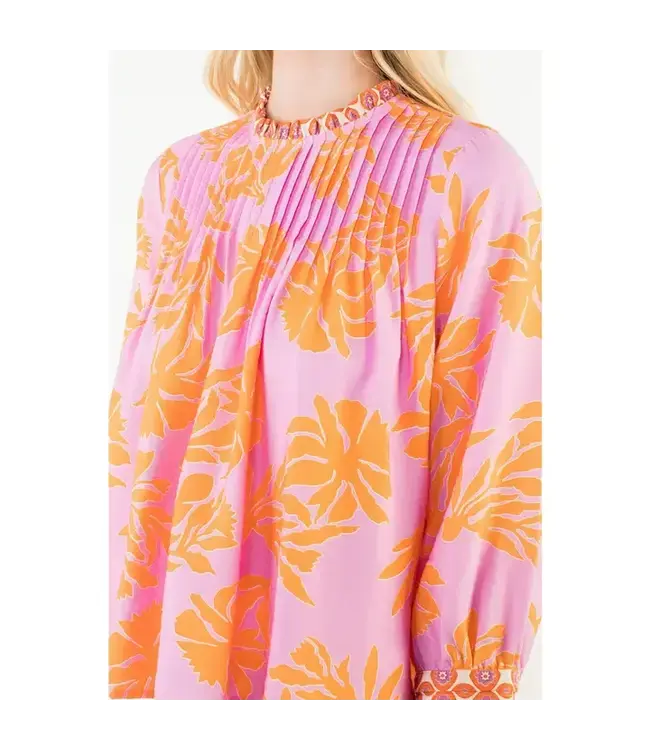 Long Sleeve Floral Pattern Top Pink