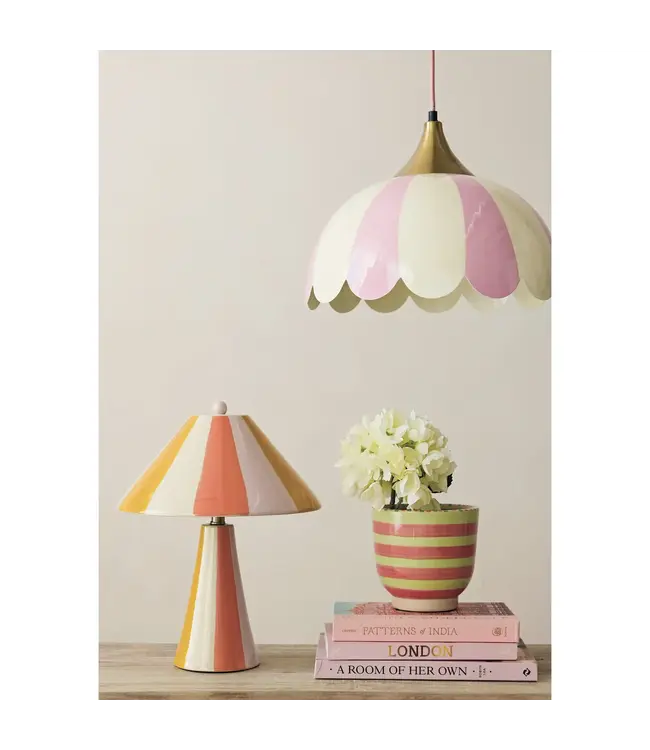 Enameled Metal Scalloped Striped Pendant Lamp