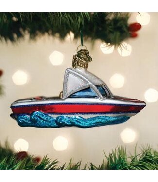 OLD WORLD CHRISTMAS Ski Boat Ornament