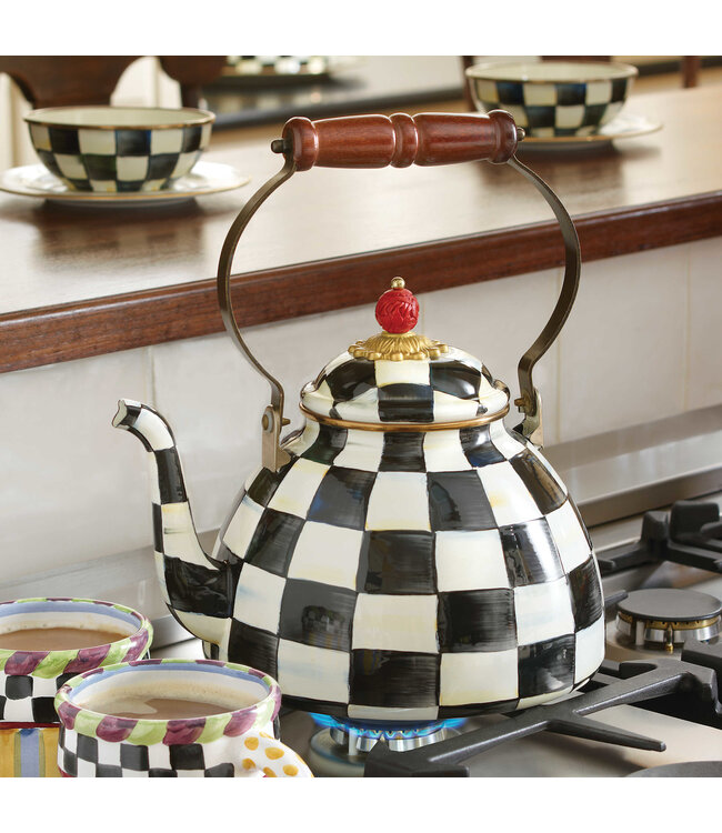 MACKENZIE CHILDS Courtly Check Enamel Tea Kettle - 3 Quart