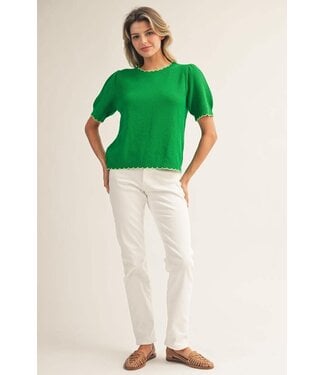 Cassandra Scallop Edge Accent Sweater Top