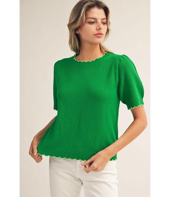 Cassandra Scallop Edge Accent Sweater Top