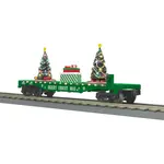 MTH Trains MTH O Green Flat Car w/Lighted Christmas Trees # 30-76864