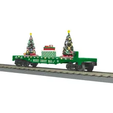 MTH Trains MTH O Green Flat Car w/Lighted Christmas Trees # 30-76864