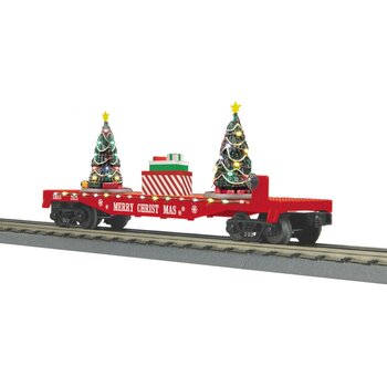 MTH Trains MTH O Christmas Flat Car w/Lighted Christmas Trees – Red # 30-76942