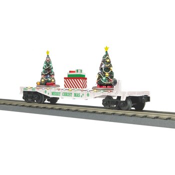 MTH Trains MTH O Christmas Flat Car w/Lighted Christmas Trees – White # 30-76944
