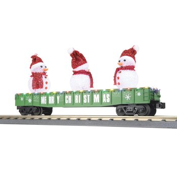 MTH Trains MTH O Christmas Gondola Car w/Lights and Lighted Snow Men – green # 30-72263
