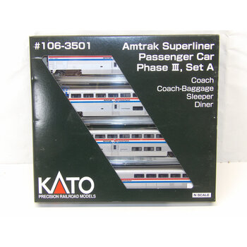Kato Trains Kato N scale Amtrak Superliner Phase III 4 car set A 106-3501