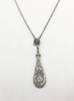 Antique 14kt Gold Diamond Drop Pendant Necklace
