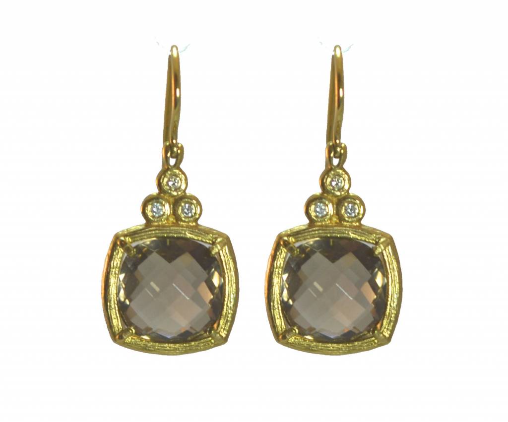 14kt yellow gold smoky topaz and diamond earrings