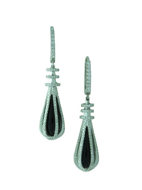 Cherie Dori Black Onyx and Diamond Earrings