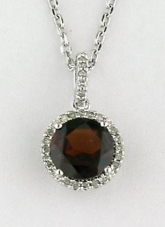 N0195G Garnet and diamond halo pendant necklace