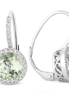 E1059 Green Amethyst Diamond Halo Earrings