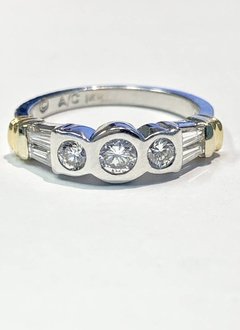 14kt two toned round and baguette diamond ring 0.70 carat total