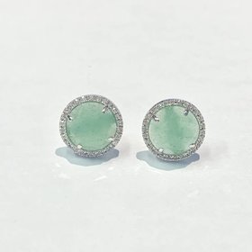 E193155 Green agate and diamond halo earrings