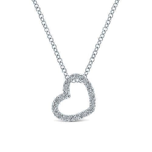 14kt White Gold Pave Diamond Open Heart Necklace Freedman Jewelers Freedman Jewelers