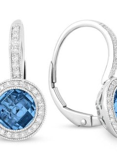 E1065 Swiss Blue Topaz Diamond Drop Earrings