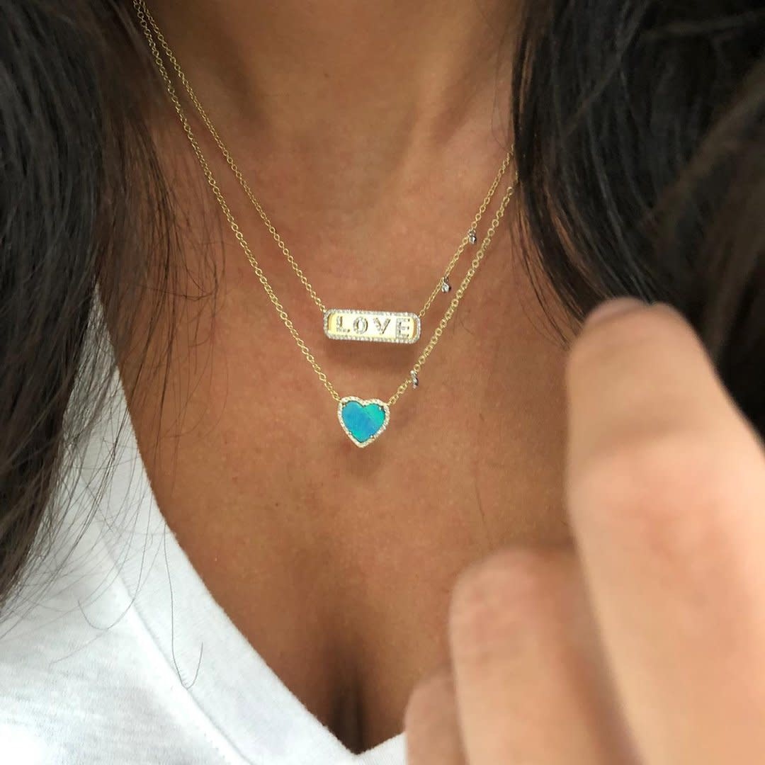 Meira T Blue Opal Heart Necklace
