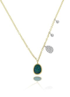 Yellow Gold Opal Necklace with Diamond Side Charms