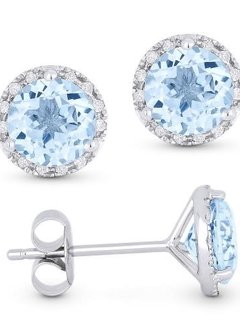 E1023 Blue Topaz & Diamond Halo Earrings