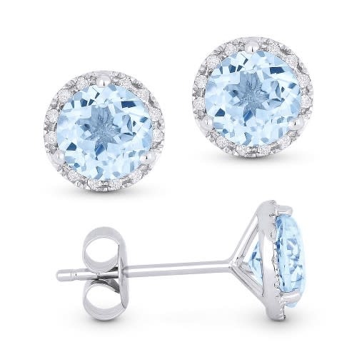 E1023 Blue Topaz & Diamond Halo Earrings
