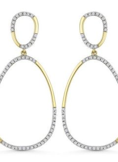 DE11279  Gold oval diamond hoop drop earrings
