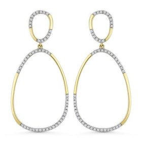 DE11279  Gold oval diamond hoop drop earrings