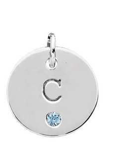 Sterling Silver Engravable mini disc pendant with gemstone