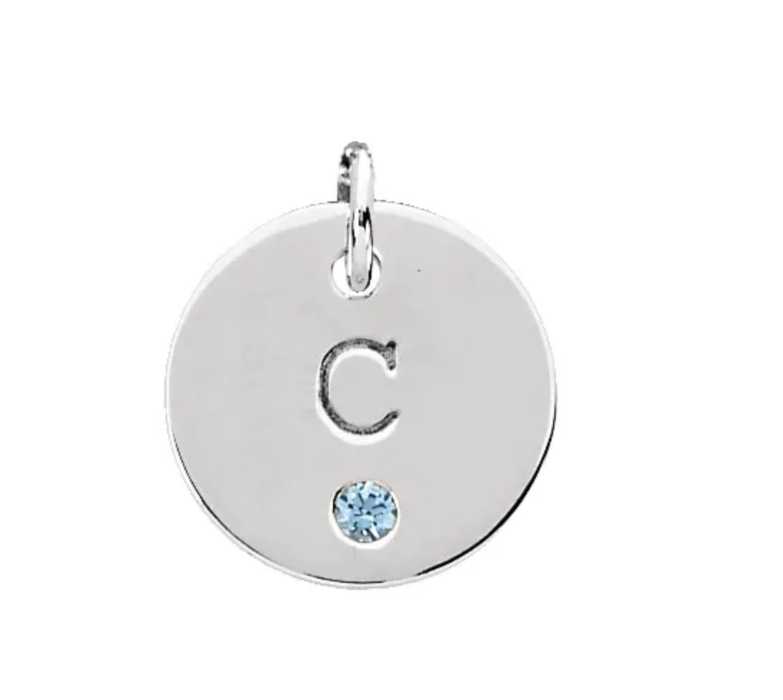 Sterling Silver Engravable mini disc pendant with gemstone