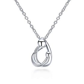 Silver Mother & Child Pendant Necklace with Diamonds