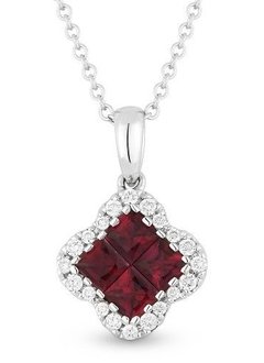 DN4305 Ruby and diamond cluster necklace