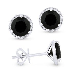 DE11611 Black onyx and diamond stud halo earrings