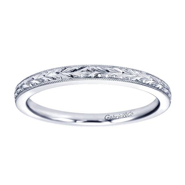 14kt White Gold Lady S Engraved Wedding Ring Gabriel Wb7222