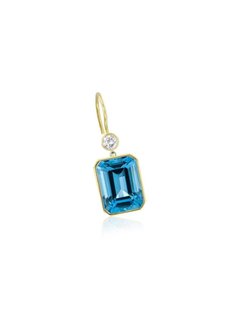 Emerald Cut Blue Topaz & Diamond Single Earring