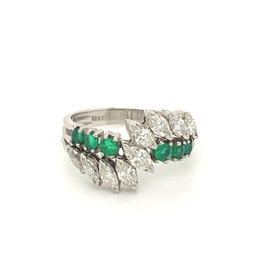 Platinum Marquise Diamond & Round Emerald Ring