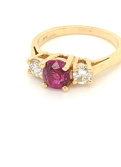 14kt yellow gold 3-stone Ruby & Diamond Ring