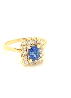 14kt Yellow Gold Emerald Cut Sapphire & Diamond Halo Ring