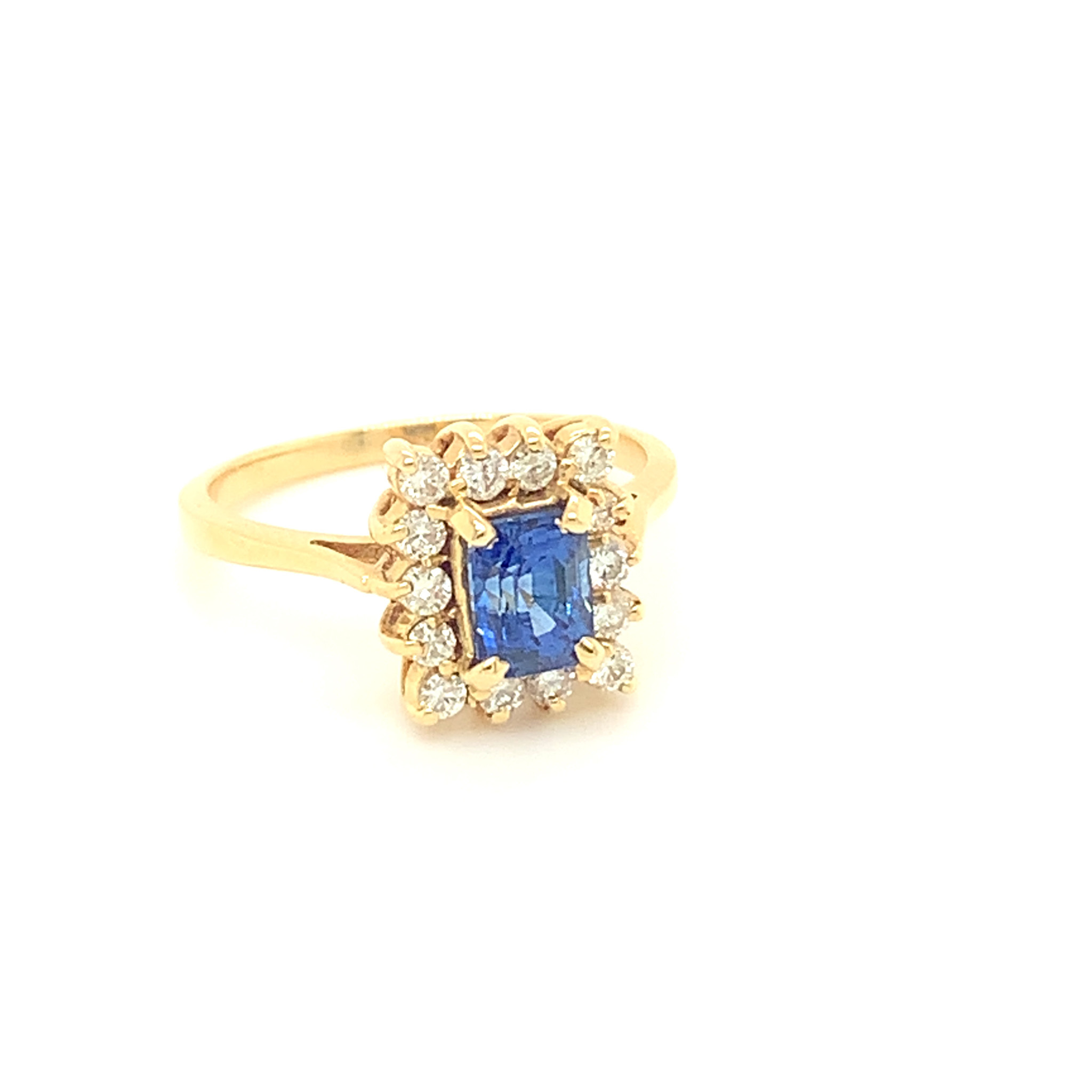 Freedman 14kt Yellow Gold Emerald Cut Sapphire & Diamond Halo Ring