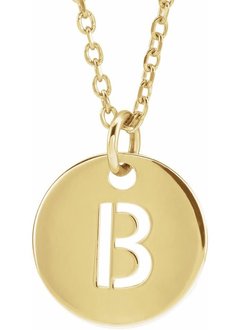 14kt  Gold 10mm Initial Disc Pendant Necklace