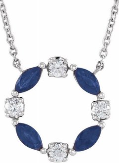 14kt White Gold Blue Sapphire & Diamond Circle Necklace