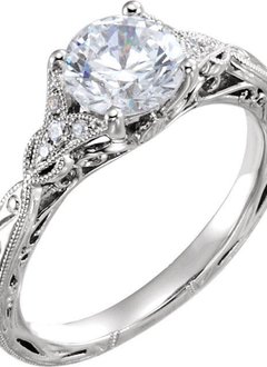 652427 hand engraved floral engagement ring