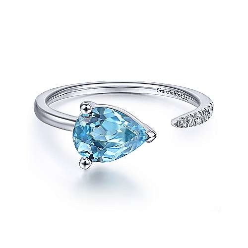 14kt White Gold Blue Topaz & Diamond Split Ring