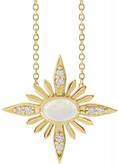 14kt Gold Celestial Opal & Diamond Necklace