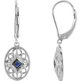 69707 Silver and Sapphire Drop Earrings