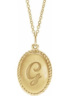 14kt Gold Engravable Oval Rope Pendant Necklace
