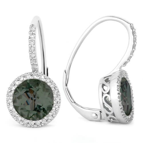 E1059 Green Spinel Diamond Halo Earrings